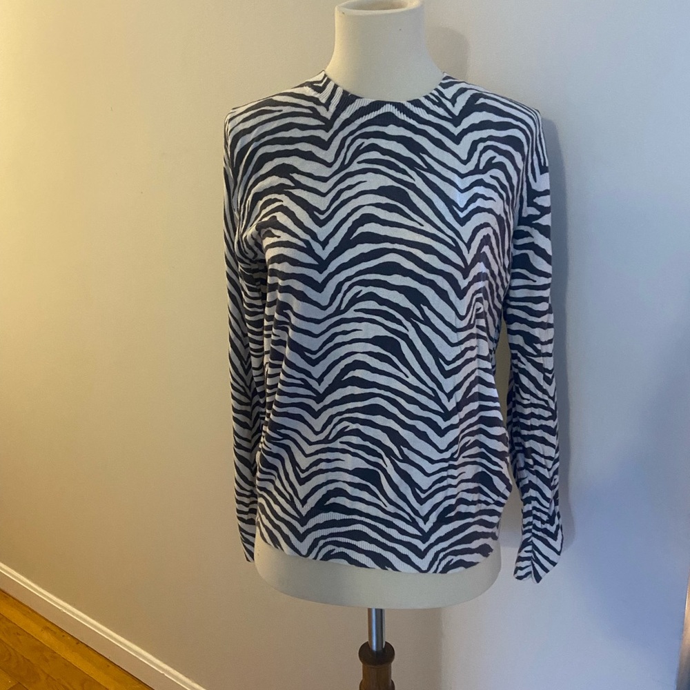Banana Republic Black and White Zebra Print Long Sleeve Top